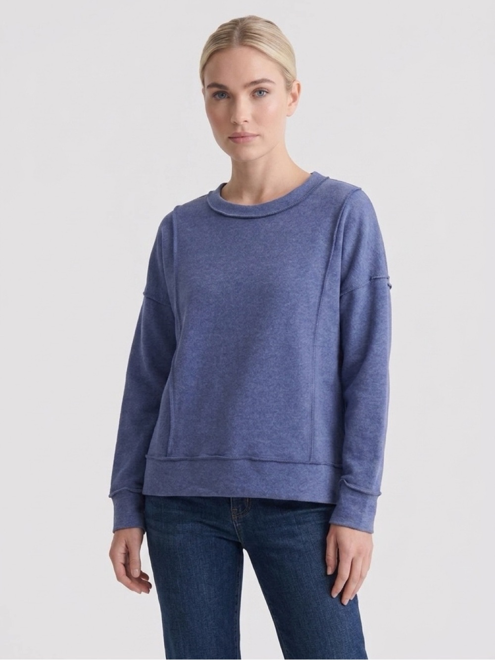 Zenana Blue Oversized Exposed Seam Sweatshirt | Size Large | New